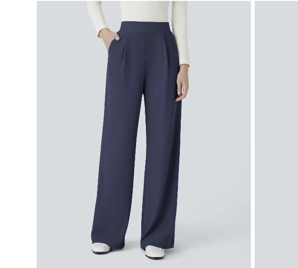 Halara Pants High Waisted Body Sculpt Pockets Wide Leg Navy Blue Size Large New